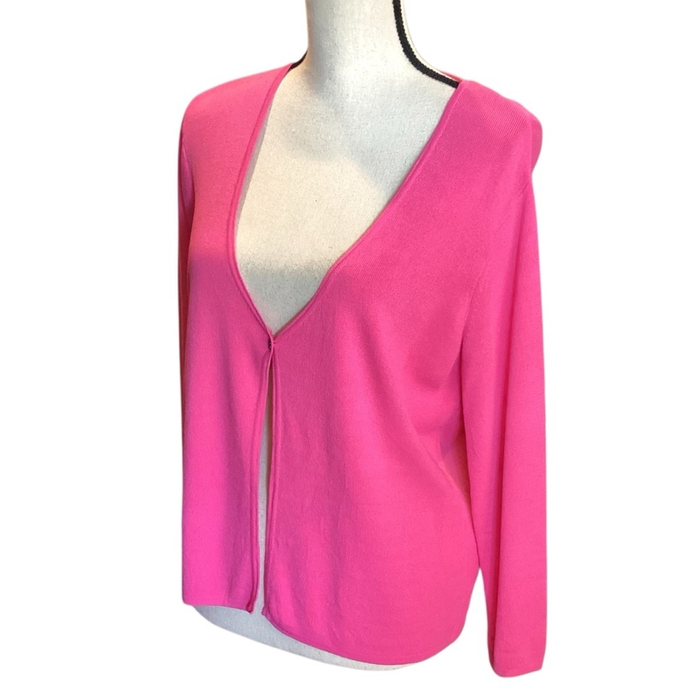 Studio I Viscose Knit‎ One Button Fuchsia Pink Cardigan, Size 12